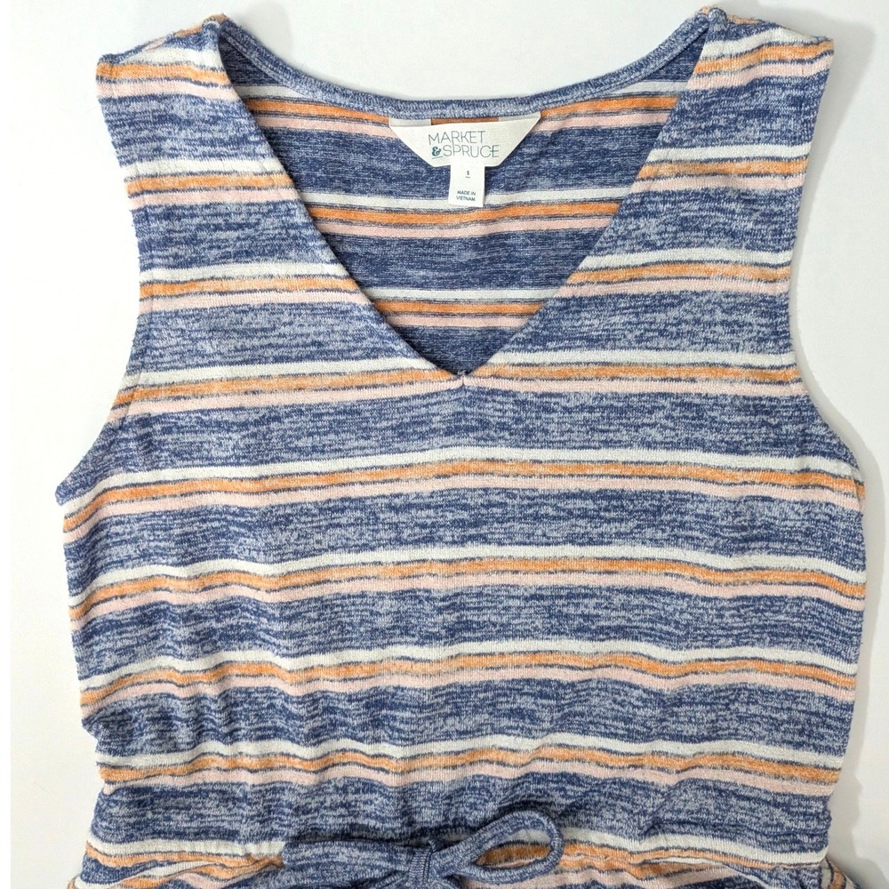 Market & Spruce Striped Knit Dress Sleeveless Drawstring Waist Pockets Coastal S - Picture 5 of 13